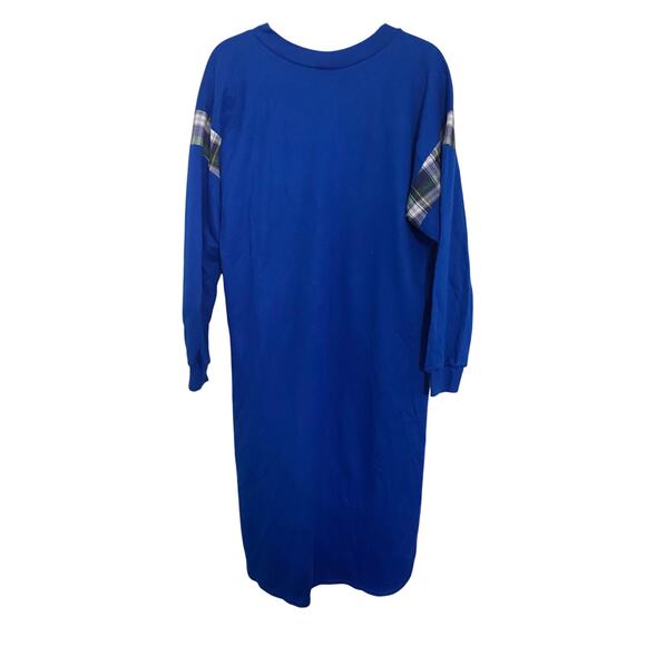 Vintage Lindsay Jordan Dog Applique Nightgown Blue Fleece Plaid Pocket Size - Picture 2 of 8